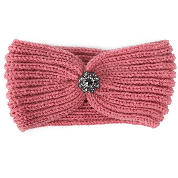 Rhinestone Pendant Ribbed Winter Headband