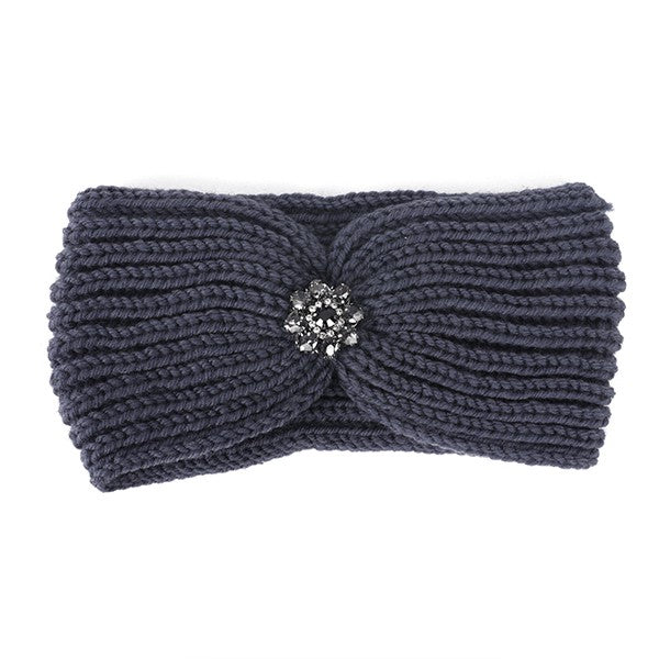 Rhinestone Pendant Ribbed Winter Headband