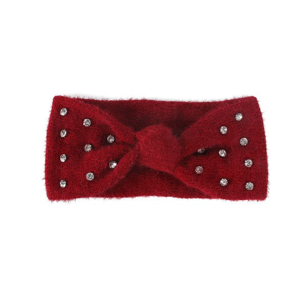 Fuzzy Rhinestone Bowknot Headband - Minihomy