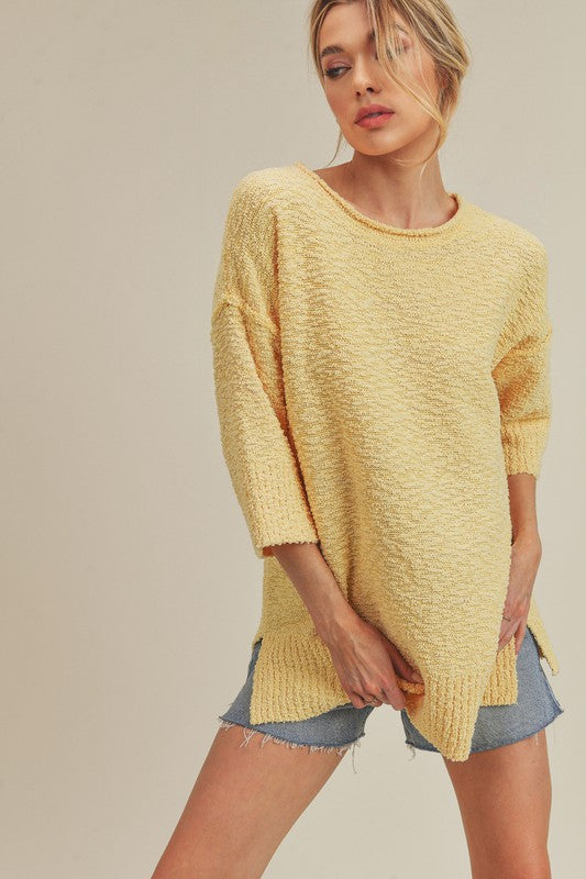 Mandie Sweater - Textured Knit, Boxy Silhouette, Ribbed Hem and Sleeves, Scoop Neck, Long Sleeve - Minihomy