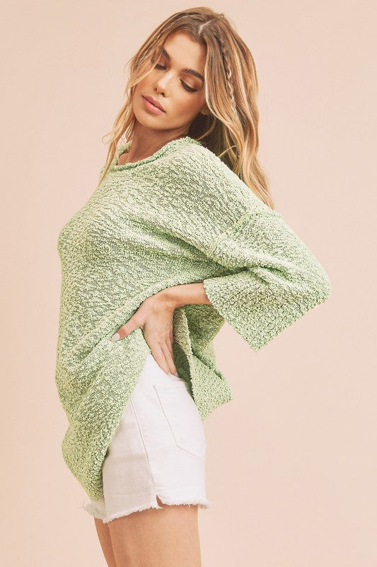 Mandie Sweater - Textured Knit, Boxy Silhouette, Ribbed Hem and Sleeves, Scoop Neck, Long Sleeve - Minihomy