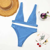 Bikini  Deep V  Swimsuit Beach High Waist Two Piece Brazilian Swimwear - Minihomy