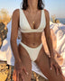 Bikini  Deep V  Swimsuit Beach High Waist Two Piece Brazilian Swimwear - Minihomy