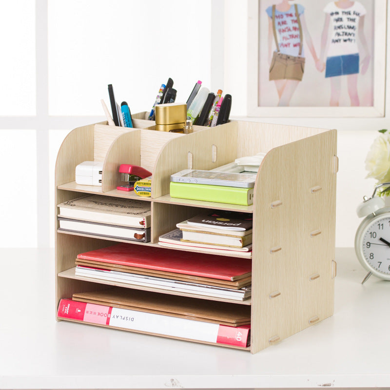 Wooden Office Desk Organizer with Storage Box