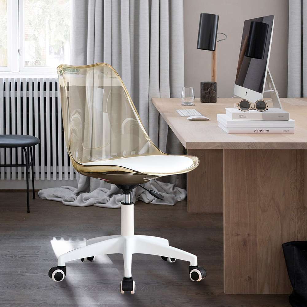 Modern Adjustable Swivel Office Chair with Wheels - Amber Brown