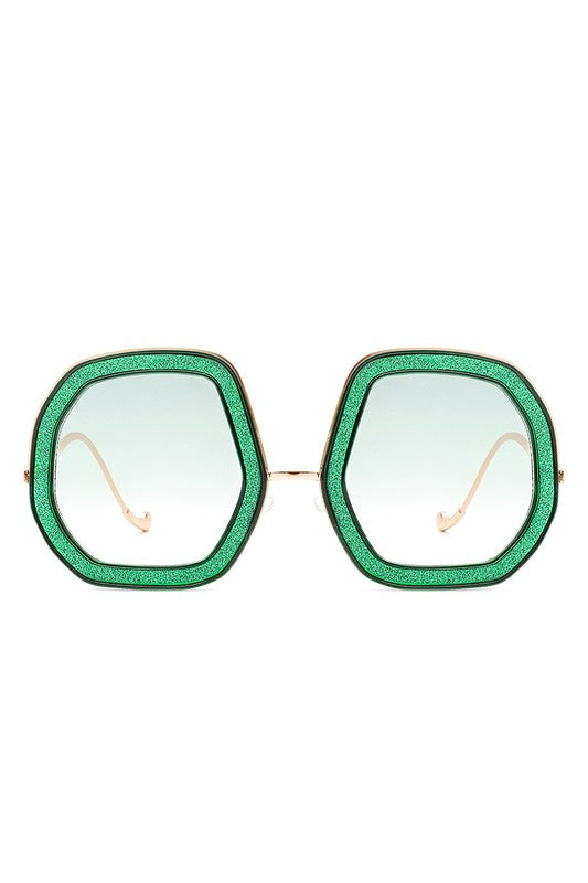 Women Round Geometric Glitter Fashion Sunglasses