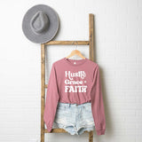 Hustle Grace Faith Long Sleeve Graphic Tee for Women - Inspirational T-Shirt - Minihomy