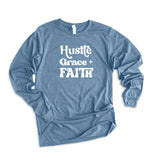 Hustle Grace Faith Long Sleeve Graphic Tee for Women - Inspirational T-Shirt - Minihomy