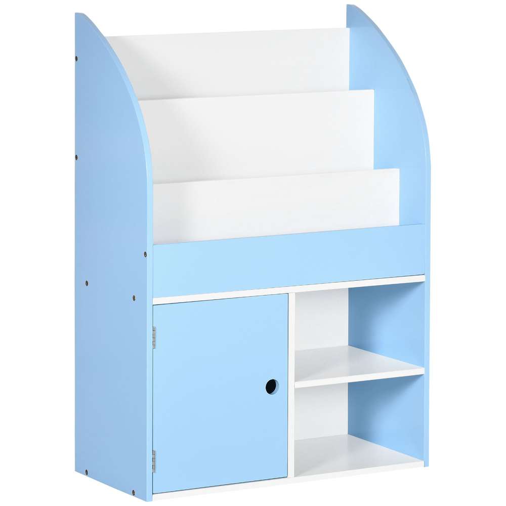 Kids Bookshelf with Cabinet - Toy Organizer & Bookcase for Preschoolers (Ages 3-8, Blue)