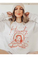 Howdy Cowgirl Graphic Sweatshirt - Trendy Women's Casual Pullover - Minihomy