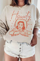 Howdy Cowgirl Graphic Sweatshirt - Trendy Women's Casual Pullover - Minihomy