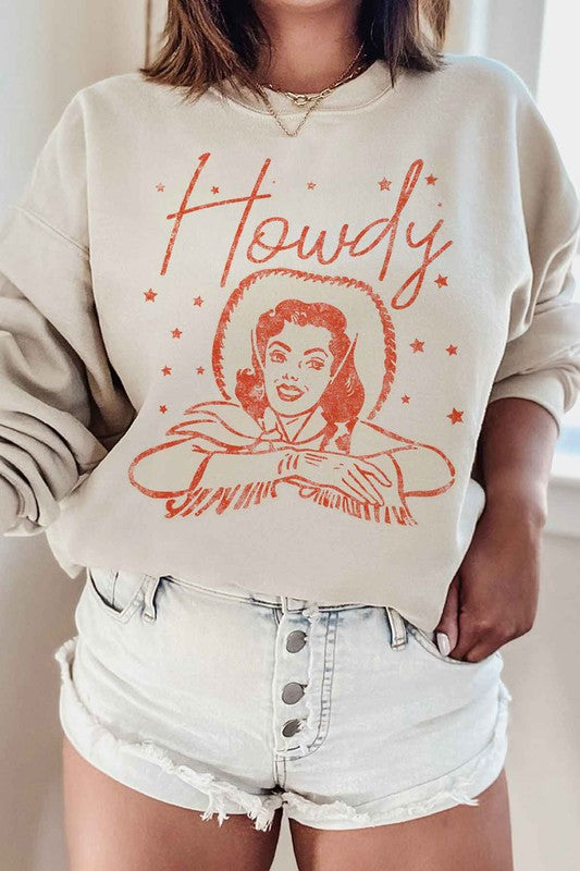 Howdy Cowgirl Graphic Sweatshirt - Trendy Women's Casual Pullover - Minihomy