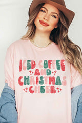 ICED COFFEE CHEERS Graphic T-Shirt - Casual Summer Tee - Minihomy