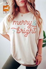 Merry and Bright Christmas Graphic T-Shirt for Women & Men - Holiday Tee - Minihomy