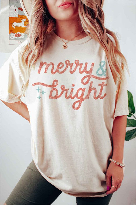 Merry and Bright Christmas Graphic T-Shirt for Women & Men - Holiday Tee - Minihomy