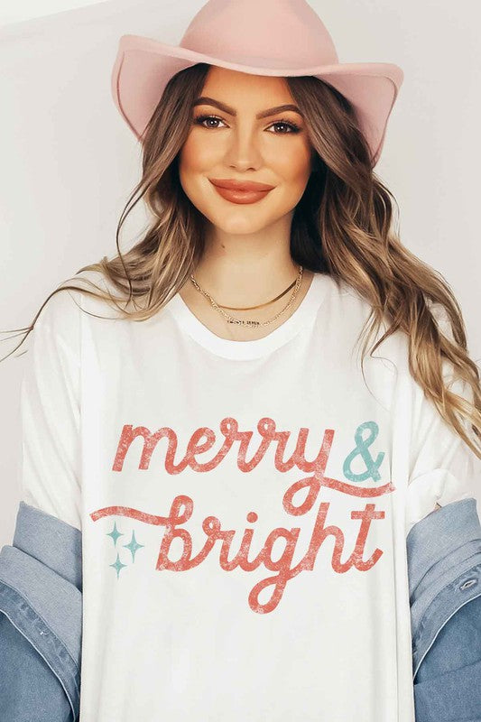 Merry and Bright Christmas Graphic T-Shirt for Women & Men - Holiday Tee - Minihomy