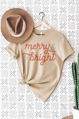 Merry and Bright Christmas Graphic T-Shirt for Women & Men - Holiday Tee - Minihomy