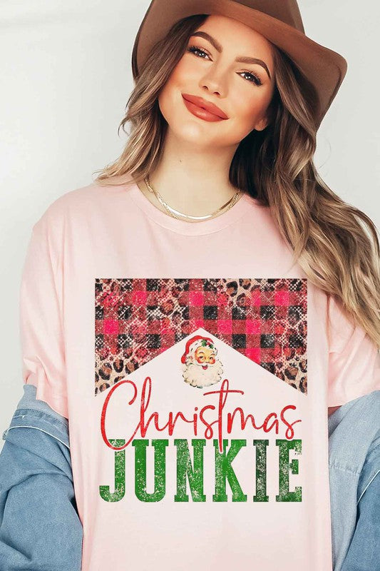 Plus Size Christmas Junkie Graphic Tee - Holiday T-Shirt for Women - Minihomy