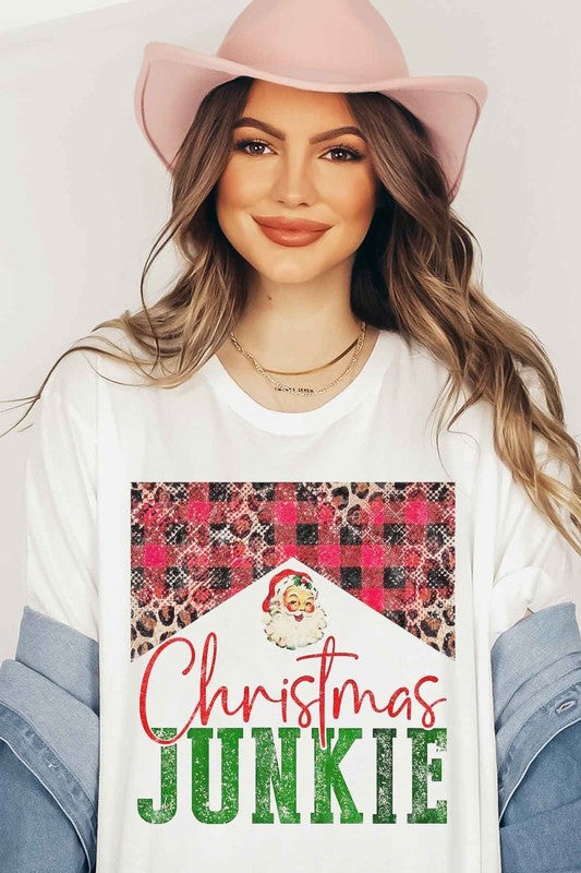 Plus Size Christmas Junkie Graphic Tee - Holiday T-Shirt for Women - Minihomy