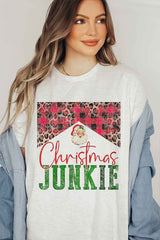 Plus Size Christmas Junkie Graphic Tee - Holiday T-Shirt for Women - Minihomy