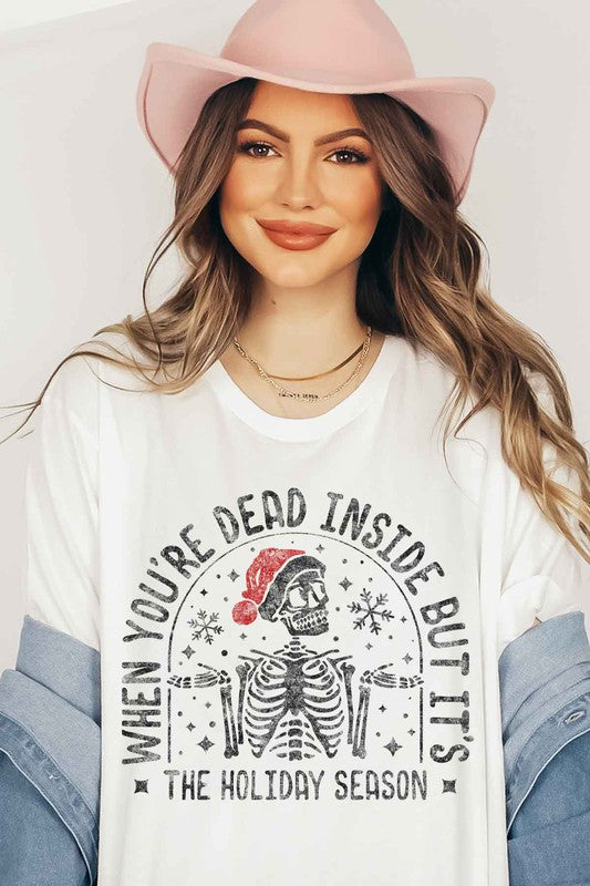 Christmas Skeleton Graphic Tee - Holiday T-Shirt for Men & Women - Minihomy