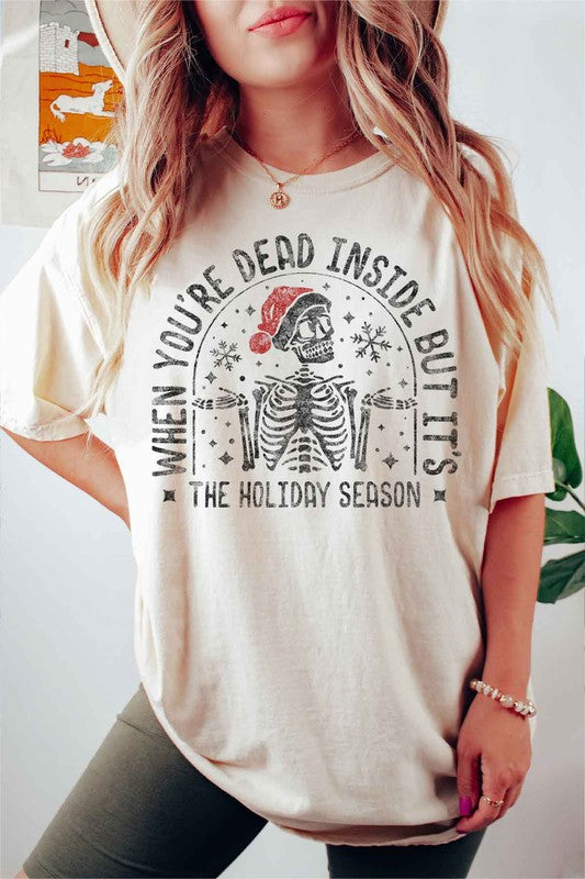 Christmas Skeleton Graphic Plus Size Tee - Women's Holiday T-Shirt - Minihomy