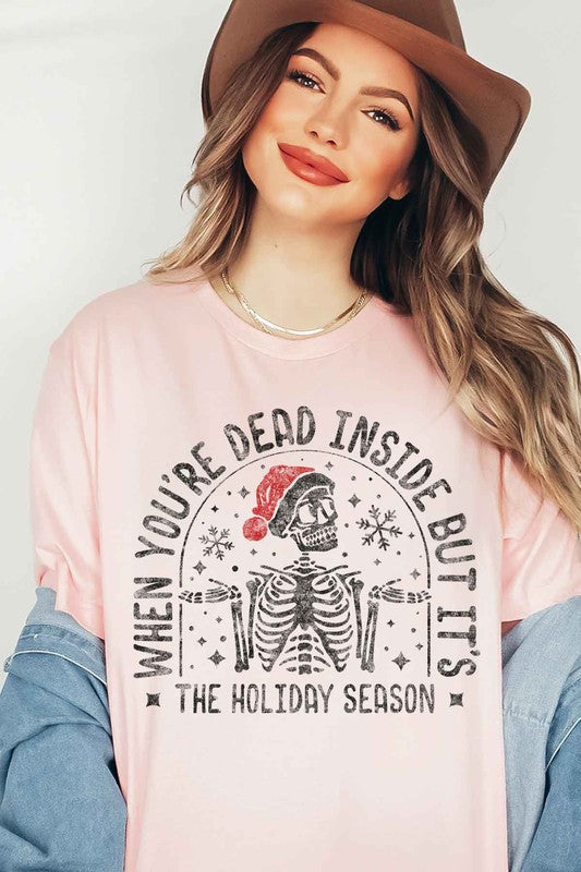 Christmas Skeleton Graphic Plus Size Tee - Women's Holiday T-Shirt - Minihomy