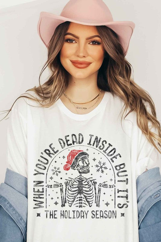 Christmas Skeleton Graphic Plus Size Tee - Women's Holiday T-Shirt - Minihomy
