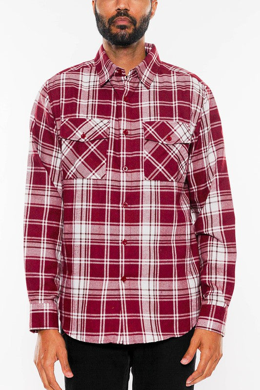 Long Sleeve Flannel Full Plaid Checkered Shirt - Minihomy