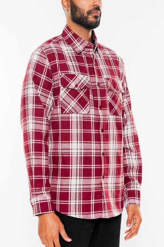 Long Sleeve Flannel Full Plaid Checkered Shirt - Minihomy