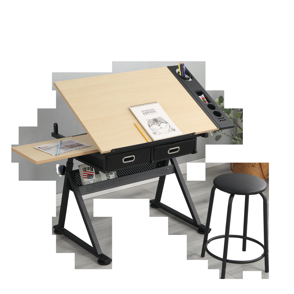 Adjustable Drafting Table with Stool & Drawers - Home Office & School