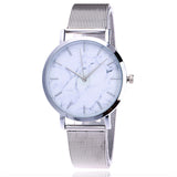 Women's Silver & Gold Mesh Marble Watch - Vansvar Fashion Quartz Wristwatch