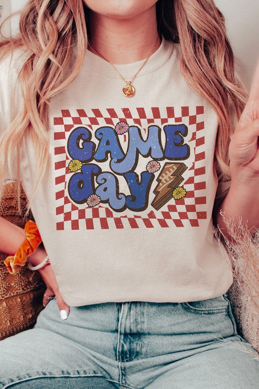 Plus Size Retro Checker Game Day Graphic T-Shirt - Minihomy