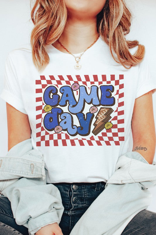 Plus Size Retro Checker Game Day Graphic T-Shirt - Minihomy