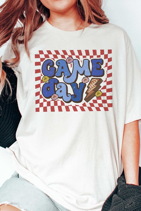 Plus Size Retro Checker Game Day Graphic T-Shirt - Minihomy
