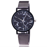 Women's Silver & Gold Mesh Marble Watch - Vansvar Fashion Quartz Wristwatch