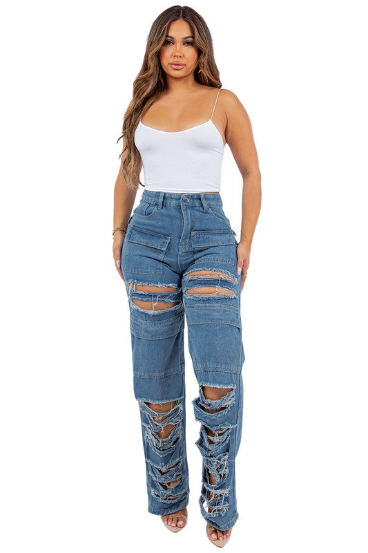 Seductive Cargo-Style Denim Jeans