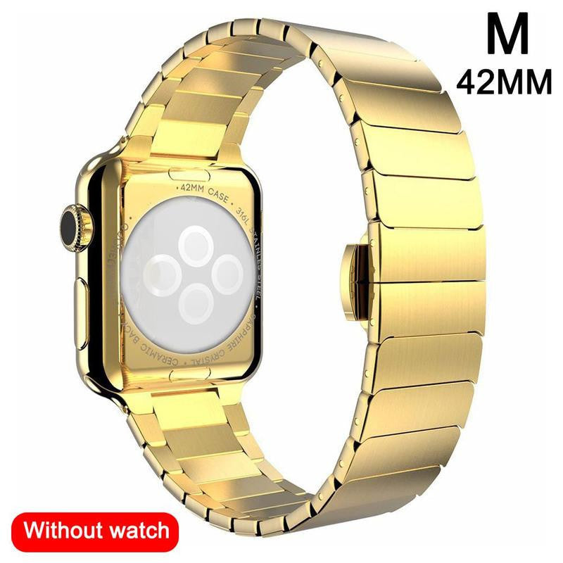 Metal Butterfly Buckle Watch Strap with Bead Detail