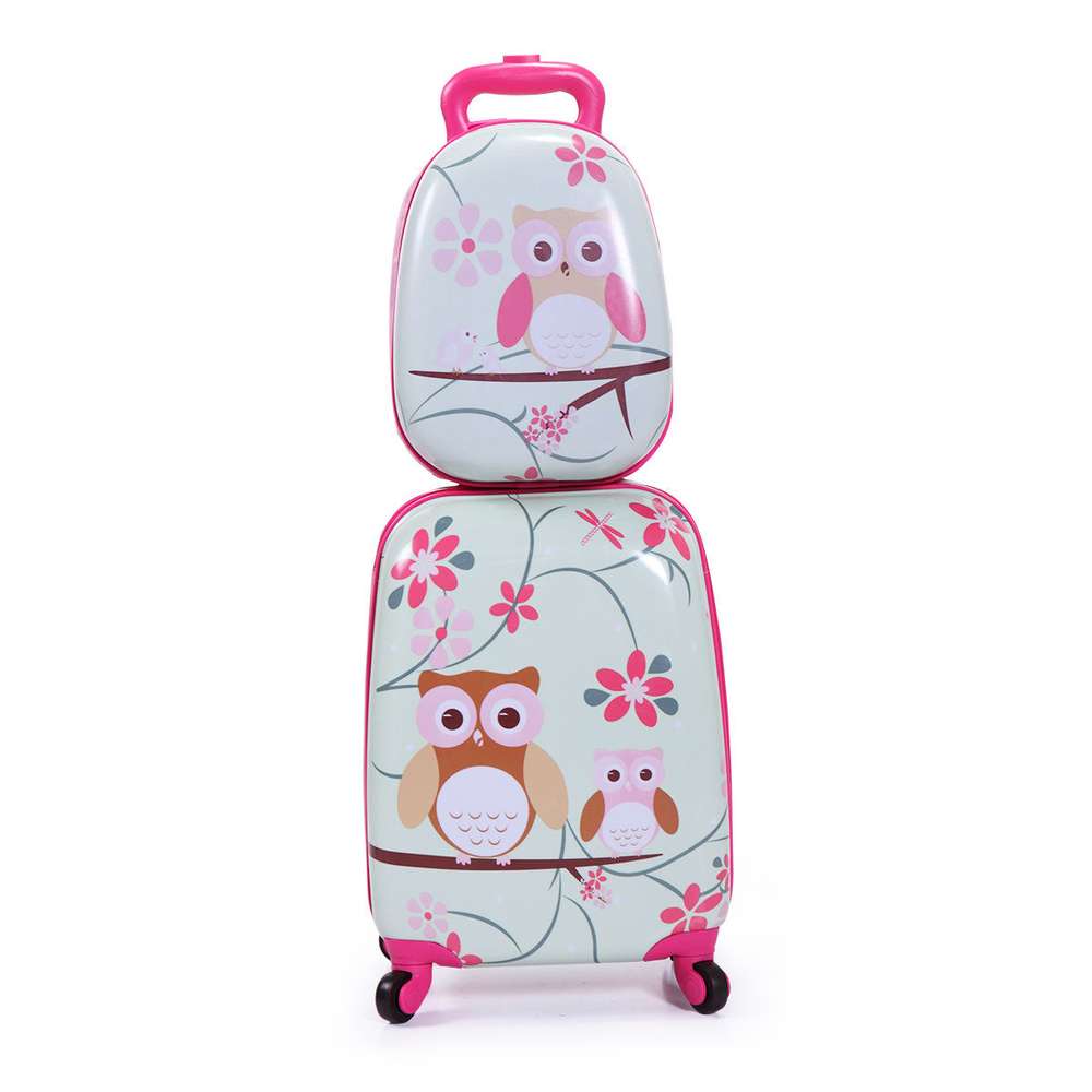 Kids Pink Animal Print Luggage Set - 12" Backpack & 16" Spinner