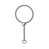 Stainless Steel Lariat Heart Necklace Personality Heavy Ring Cuban Long Chain Punk Rock Slipchain Choker Collar For Women Men
