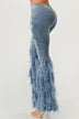 Distressed Pearl Embellished Feather Detail Women's Jeans - Trendy Casual Style - Minihomy