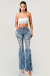 Distressed Pearl Embellished Feather Detail Women's Jeans - Trendy Casual Style - Minihomy