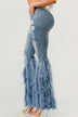 Distressed Pearl Embellished Feather Detail Women's Jeans - Trendy Casual Style - Minihomy