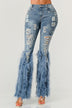 Distressed Pearl Embellished Feather Detail Women's Jeans - Trendy Casual Style - Minihomy