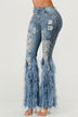 Distressed Pearl Embellished Feather Detail Women's Jeans - Trendy Casual Style - Minihomy