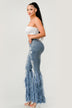 Distressed Pearl Embellished Feather Detail Women's Jeans - Trendy Casual Style - Minihomy