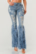 Distressed Pearl Embellished Feather Detail Women's Jeans - Trendy Casual Style - Minihomy