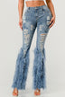 Distressed Pearl Embellished Feather Detail Women's Jeans - Trendy Casual Style - Minihomy