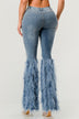 Distressed Pearl Embellished Feather Detail Women's Jeans - Trendy Casual Style - Minihomy