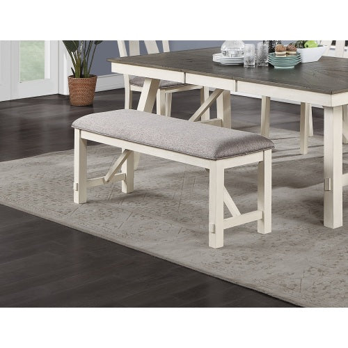 Gray Fabric Dining Bench with White Clean Lines